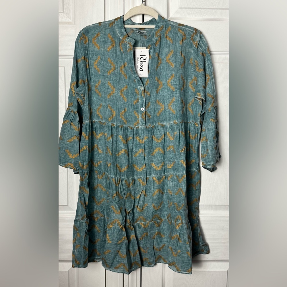 Rhea Boho Printed Long Tunic Top S/M  PTP 20 NWT Boutique - Picture 6 of 9